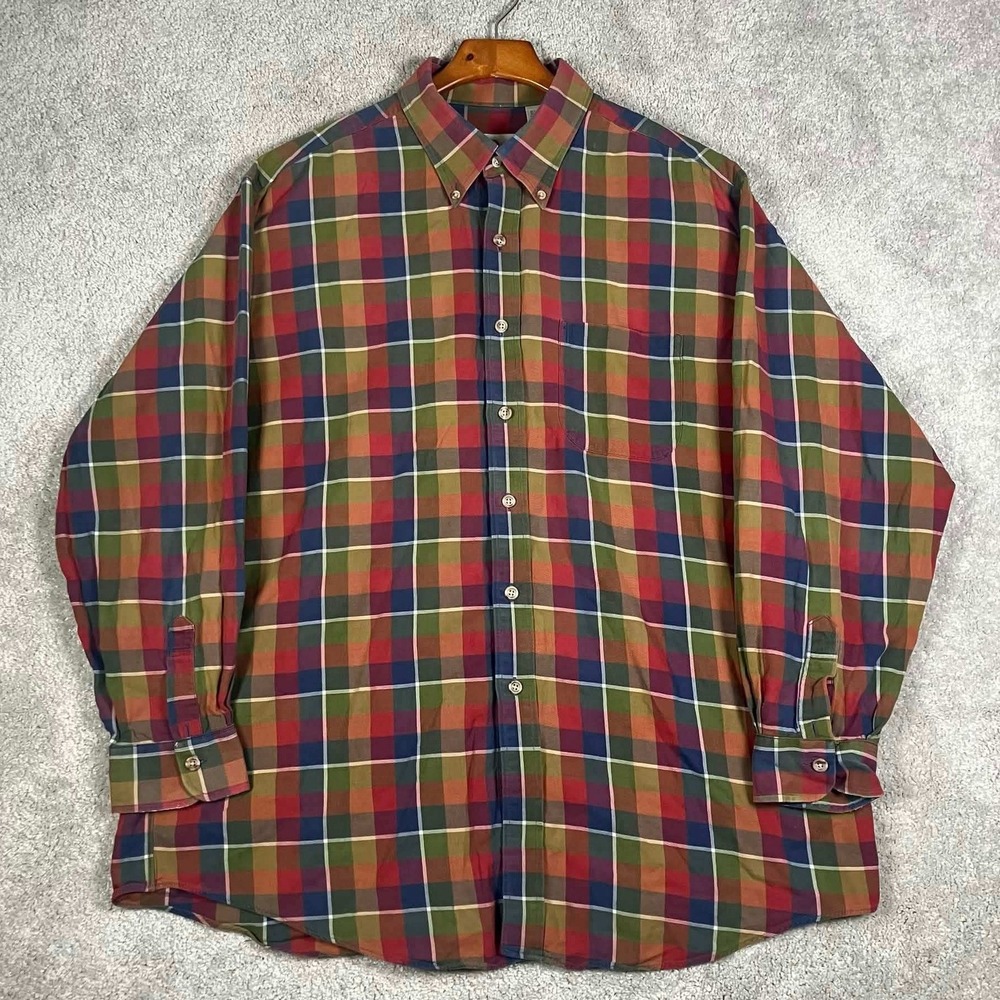 Vintage Viyella Mens XL Plaid Button Down Cotton Wool Shirt Made in USA